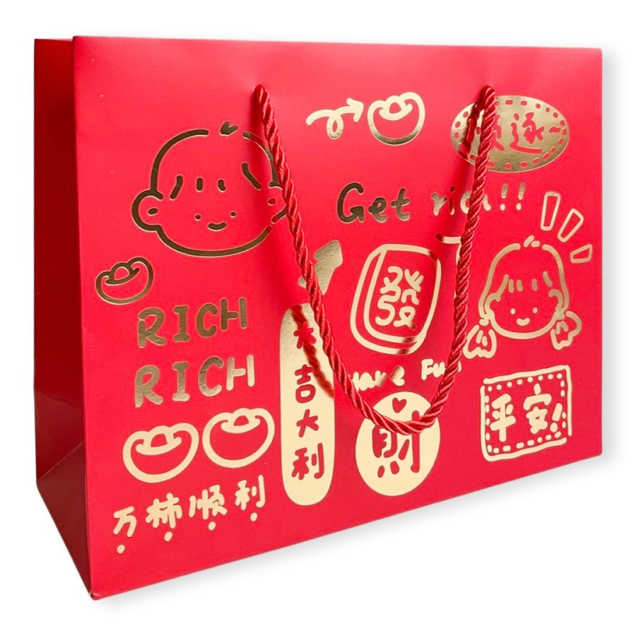 

Paper Bag Motif Imlek Chinese New Year Kantong Kertas Merah Bahan Kertas Premium ukuran 24x19x9 Cm