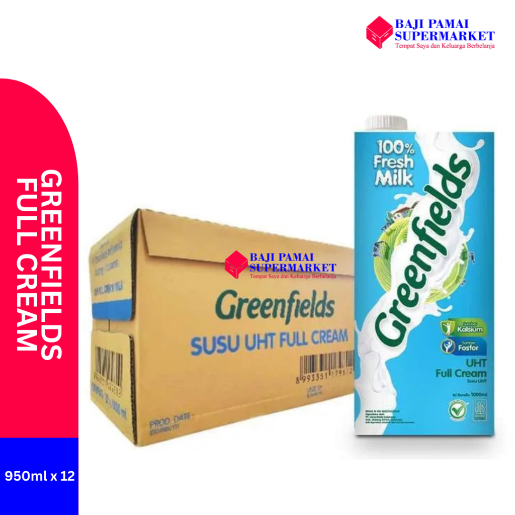 

Greenfields Susu UHT Full Cream 1 Dus isi 12 Pack X 950ml Susu Greenfield Full Cream Karton