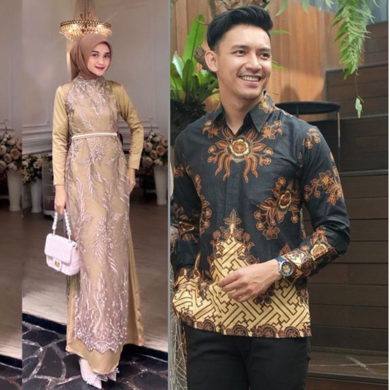 Set Batik couple Savina Dress Satin Silk Inner Outer Brokat Satin Kondangan Lebaran 2025