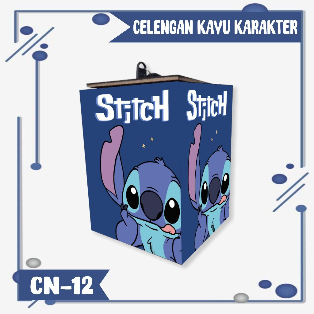 Celengan Stitch Karakter Lucu/ Kotak Tabungan Kayu Gembok Kunci Unik