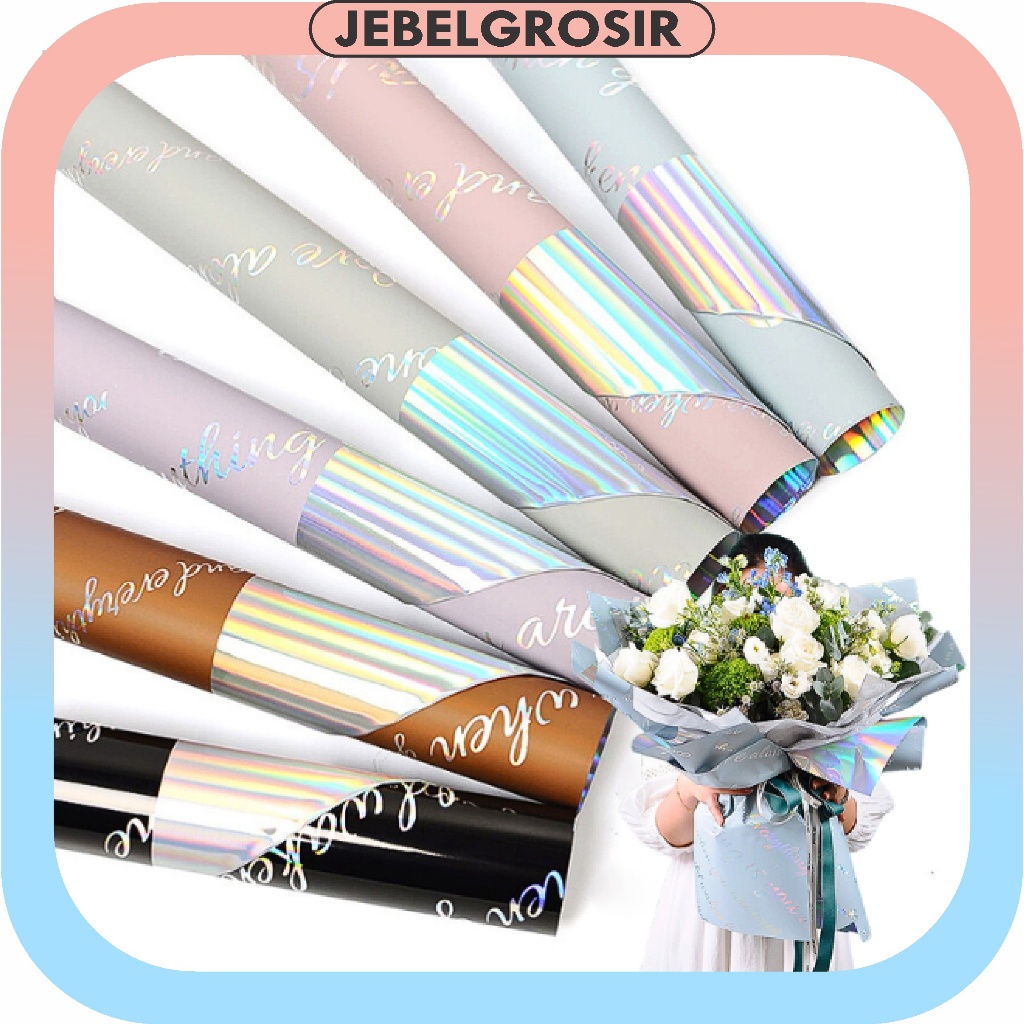 

20 LEMBAR Flower Wrapping Paper Cellophane Hologram Kertas Bouquet KB6064