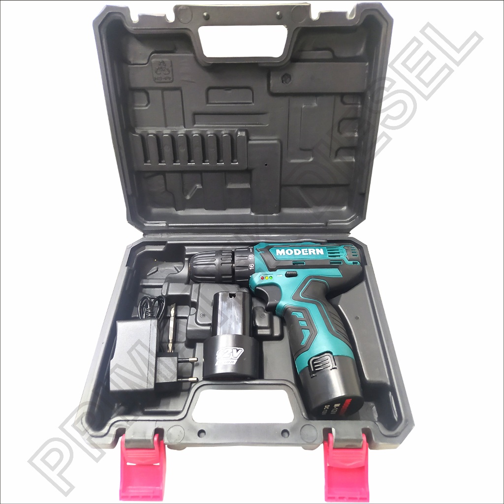 (MODERN M12V) Mesin Bor Tangan CORDLESS 10 mm M12V MODERN / Mesin Bor Baterry M 12 V 10mm MODERN / M