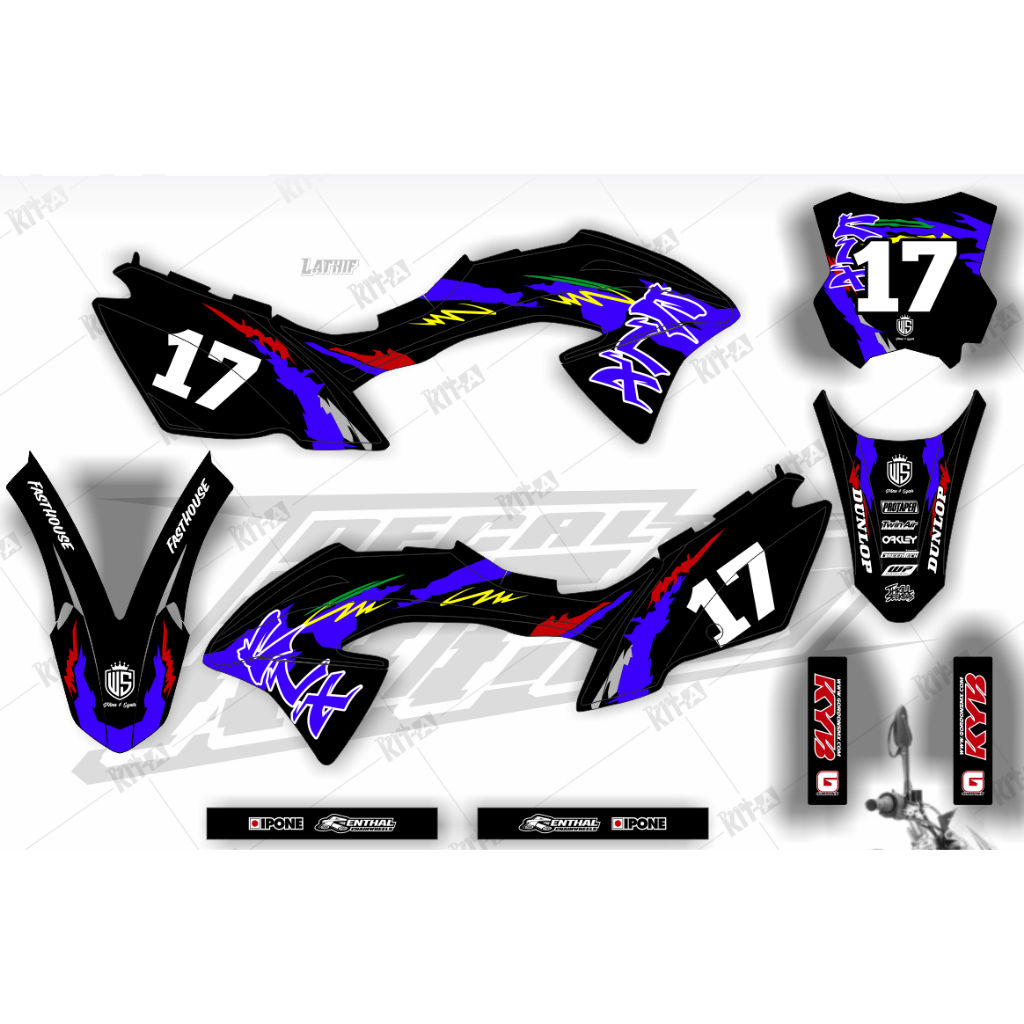 Decal Sticker Kawasaki Klx 150 Bf Stiker Klx Full Body motif simpel hitam biru