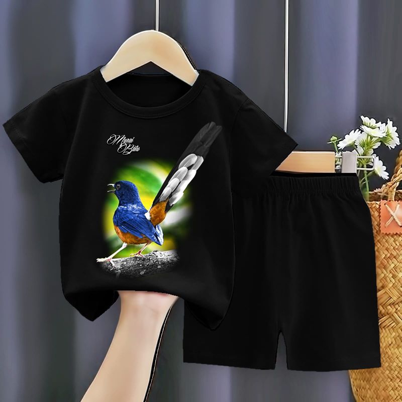 SETELAN ANAK BURUNG MURAI BATU EKOR NAIK ONE SET HITAM BAJU DAN CELANA