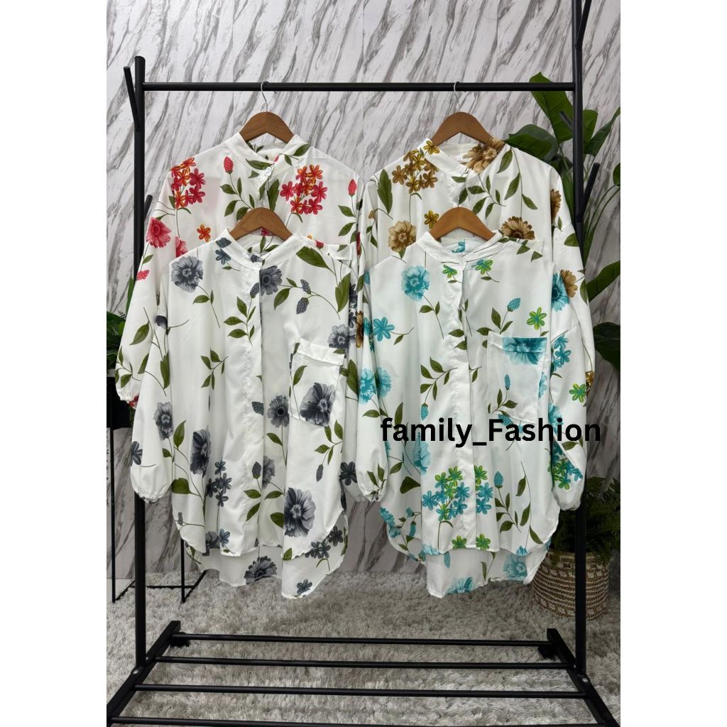 Kemeja Rosyana Motif Bunga XXL Jumbo Tunik Wanita