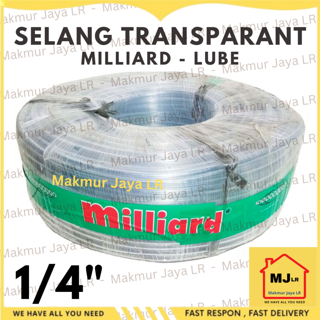 ( per ROL 100 meter ) Selang 1/4" 1/4 inch MILLIARD LUBE TEBAL L Lubrican bening transparan Transpar
