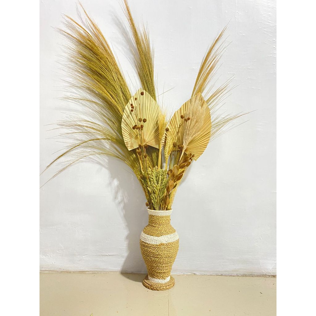 Paket Dekorasi Bunga Kering dan Pot/ Daun Palem Kering/ Pampas/ Dekorasi Rustic/ Dekorasi Estetik
