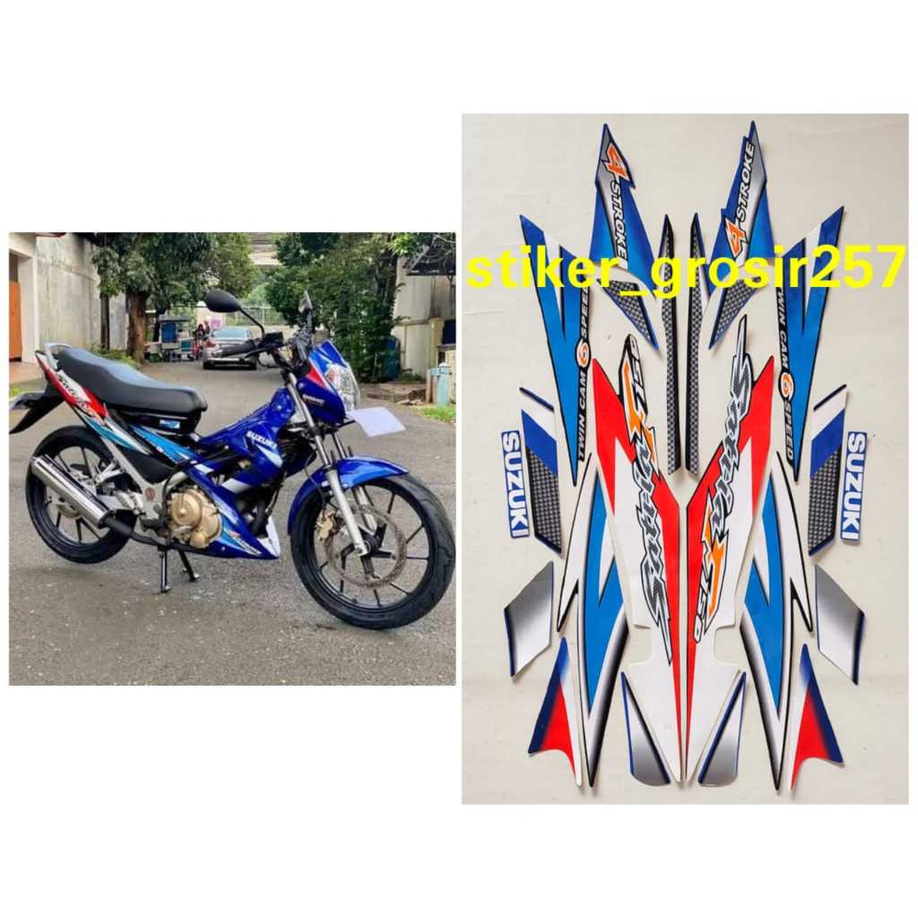 STIKER STRIPING LES LIS BODY SUZUKI SATRIA FU F150 CBU 2006 2007 BIRU HITAM