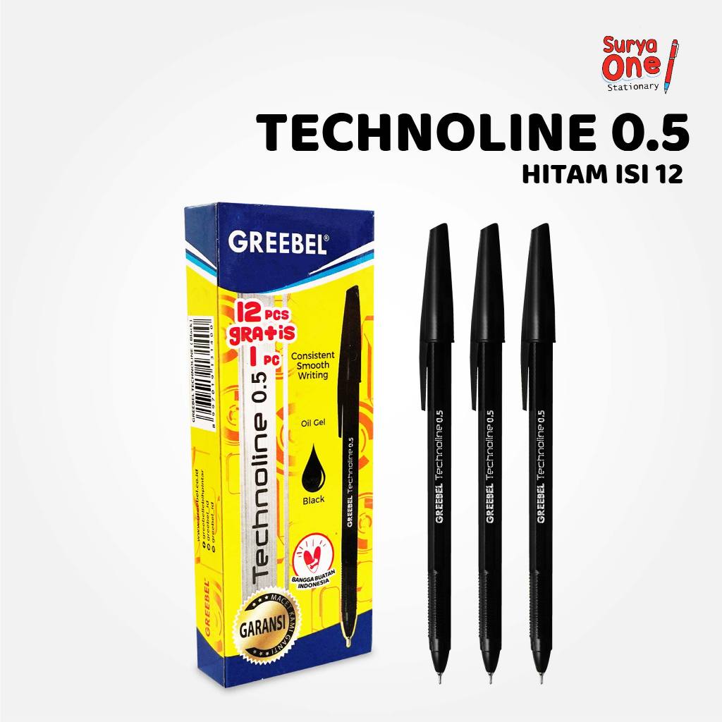 

Pulpen Ballpen /Greebel Technoline 0.5 Hitam / Ballpoint Bolpen Bolpoin Pena Gel Suryaone