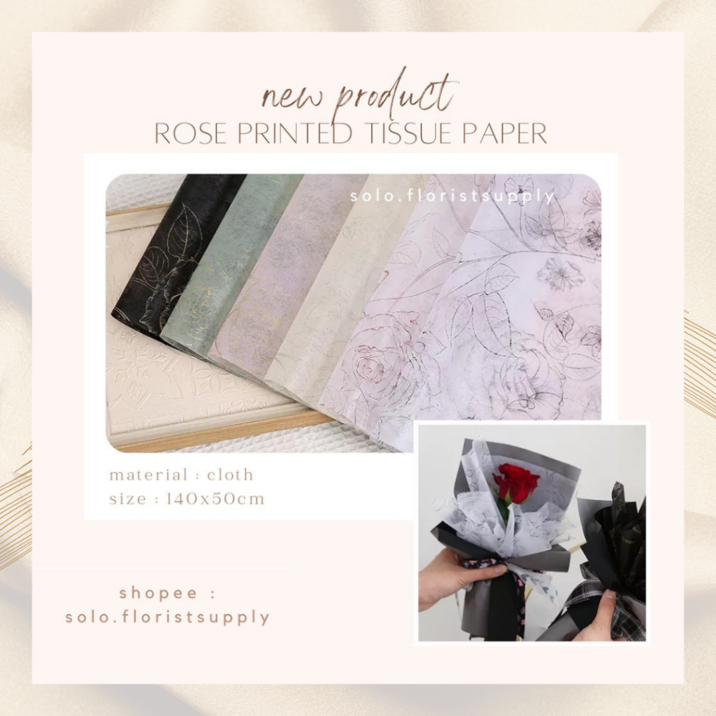 ROSE PRINTED TISSUE PAPER FLOWER WRAPPING PREMIUM NONWOVEN NON WOVEN KERTAS BUKET TEBAL PEMBUNGKUS B