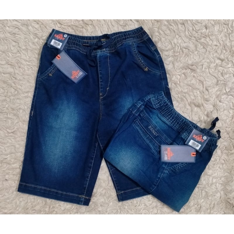Celana Jeans pendek kendy pinggang karet Jeans original pria dewasa