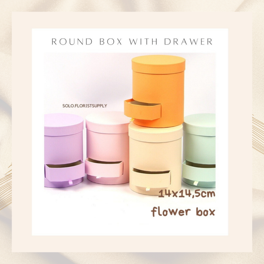 

FLOWER BOX WITH DRAWER 14 X 14,5CM BOX BUNGA DENGAN LACI Bloom Box Flower Bulat Round / Kotak Bunga Kotak Kado - KECIL buket bunga artificial bunga palsu tempat karangan bunga kotak kado bulat cilinder hadiah gift box buket bunga kering