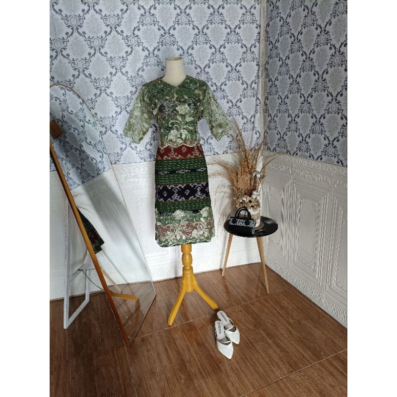 dres tenun Jepara mix brokat premium hijau