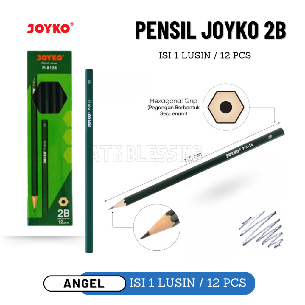 

[ 1 LUSIN 12 PCS ] Pensil Pencil Joyko P-8126 2B 1 Box 12 Pcs / Cod / Atk Blessing