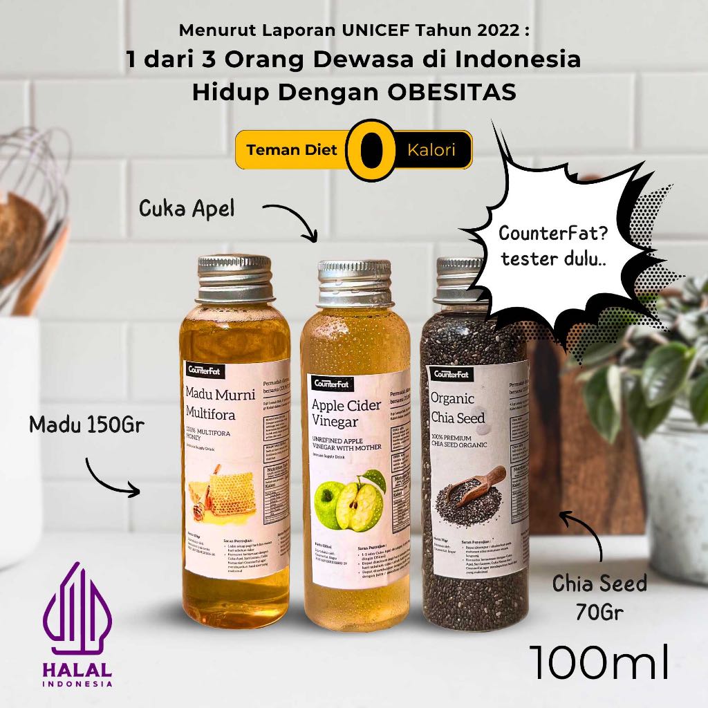 

CounterFat Cuka Apel Tester 100ml + Madu + Chia Seed