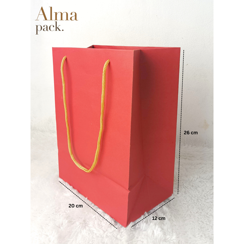 

Kraft Paper Bag Merah Tali - Tas Kertas Murah Tas Jinjing Tas Belanja Paperbag Polos Tali Kur ukuran 26 x 20 x 12