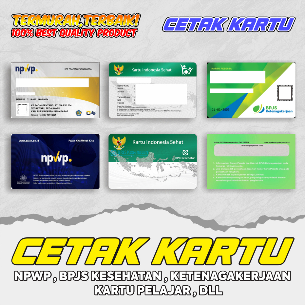 

CETAK KARTU NPWP/BPJS/KIP/PELAJAR BAHAN PVC