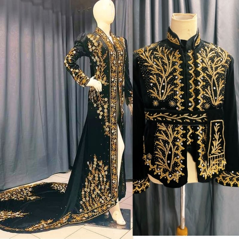 new sepasang baju pengantin kutu baru bludru jawa hitam