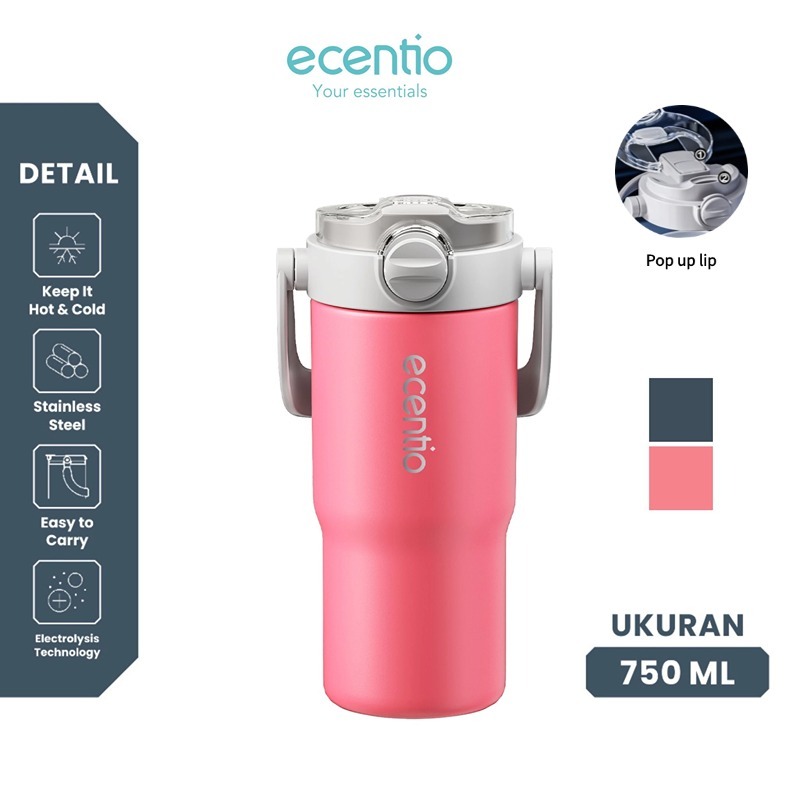 [New Version] ecentio Tumbler Portable Stainless 750ml Pop up lid Thermos Cup Vacuum Insulatedecenti