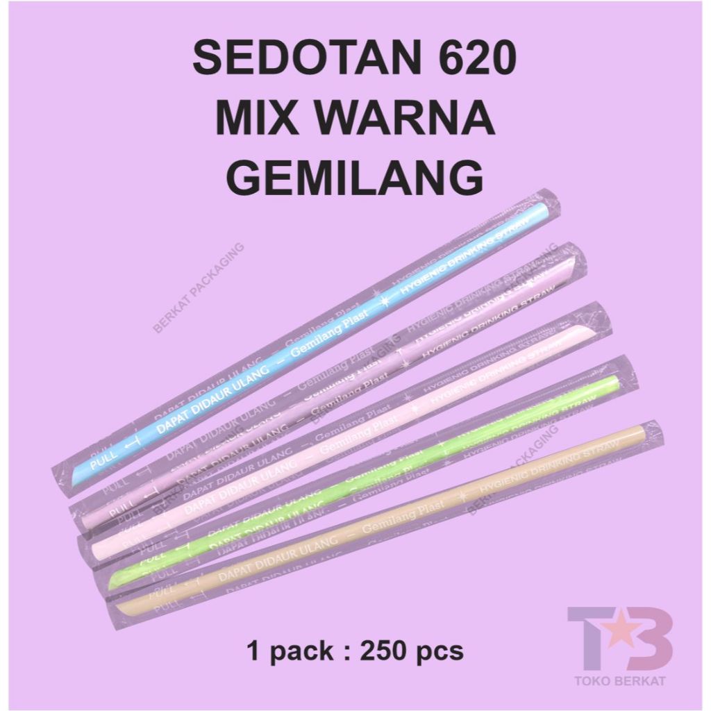 Sedotan 620 WARNA-WARNI & TRANSPARAN Lancip Steril Bungkus Plastik ISI 250bj / Sedotan Plastik / Sed