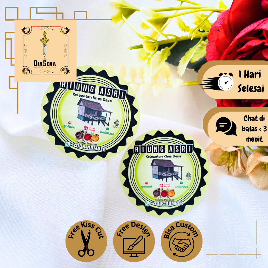 

9-15 Diasena Stiker Warung Nasi Bulat Cetak Sticker Rumah Makan Free Desain Custom Nama Resto Murah
