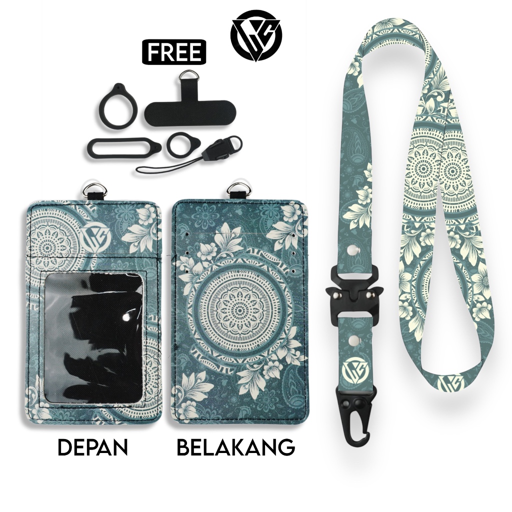 

LC.ID Lanyard Id Card Holder Leather Printing UV Tali Lanyard Holder Kulit Printing - Paisley Series V2