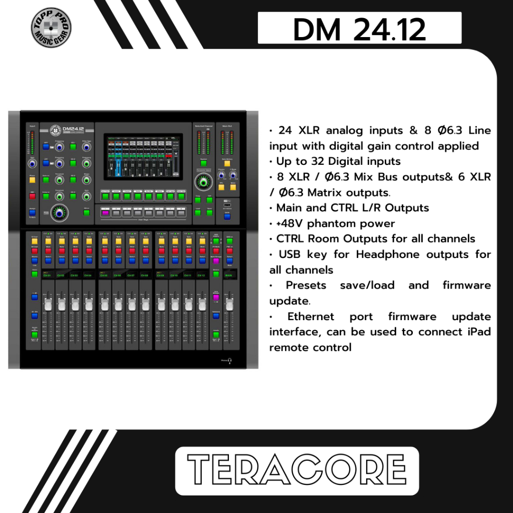 Topp Pro DM24.12 DM 24 12 Mixer Digital Mixing Console 24 Channel 8 Out Dante USB Interface