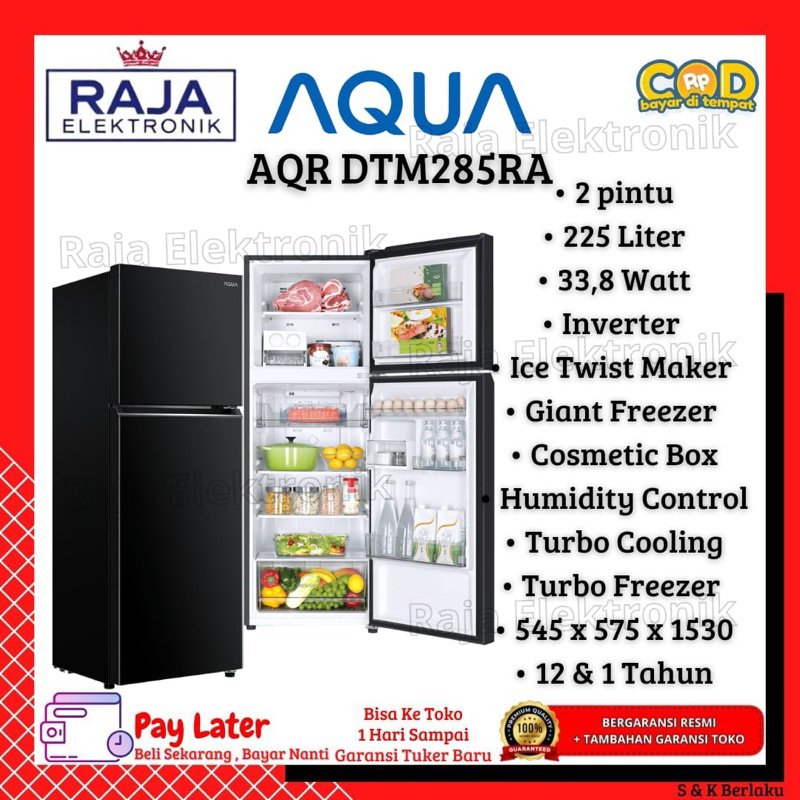 kulkas 2 pintu inverter aqua low watt 225liter AQR DTM285TA garansi resmi promo