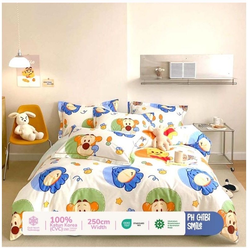 Sprei motif anak Pooh kuning lucu ANTI GESER
