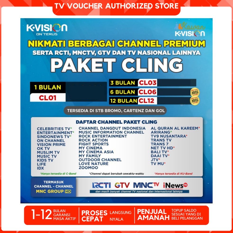 Terbaru K VISION Paket CLING 1Tahun36 Hari MNC GROUP KVISION CL12