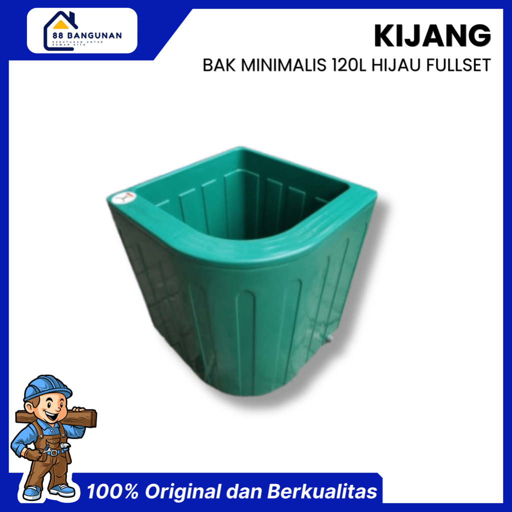 BAK AIR KAMAR MANDI PLASTIK 55 SUDUT OVAL + SAYAP / BAK AIR KIJANG FULLSET WARNA HIJAU