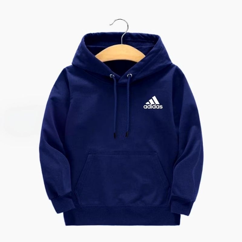 Jaket Sweater Anak Laki Laki Perempuan Umur 2-12 Tahun Sablon ADIDAS Hoodie Biru