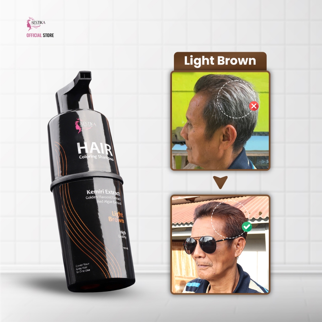 Aestika Hair Coloring Shampoo Coklat terang - Shampo anti uban permanen, shampo uban original, sahmp