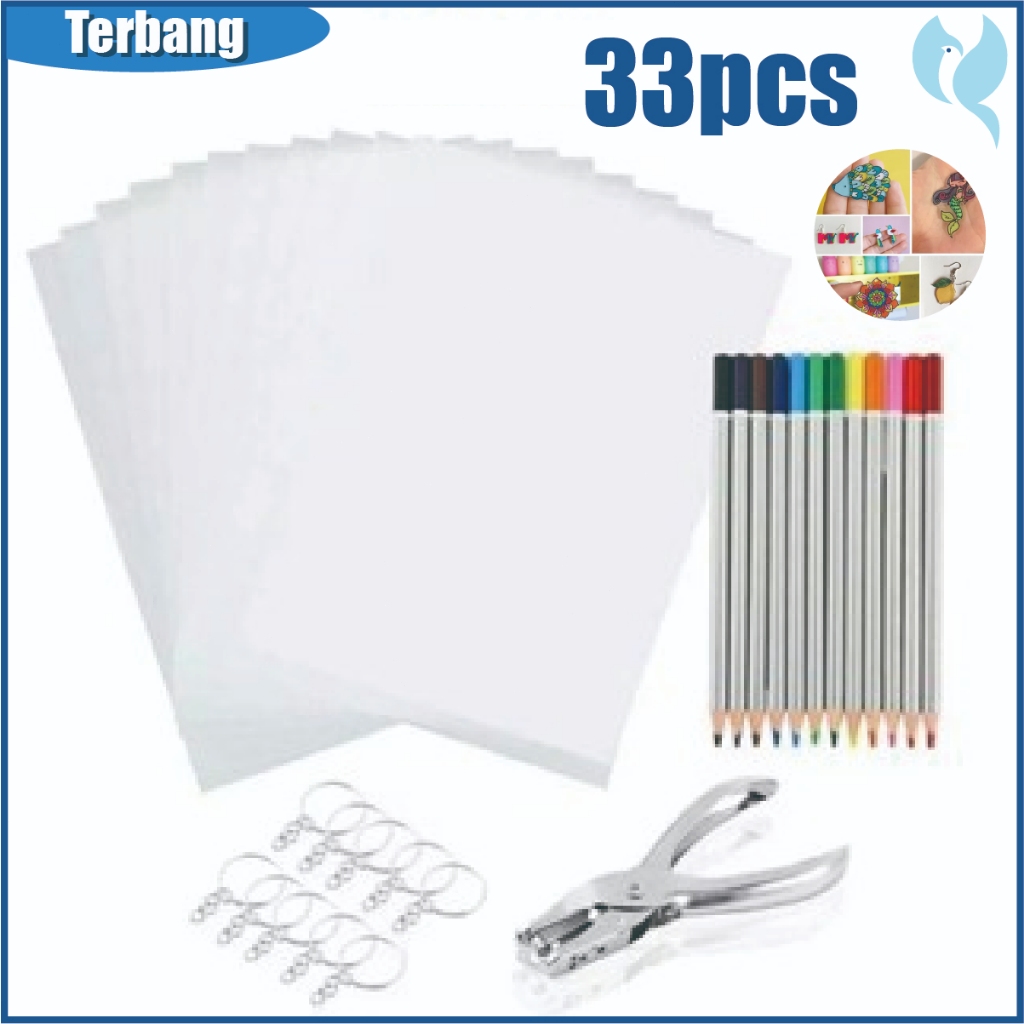 

33Pcs/Set lembaran panas menyusut DIY paket bahan lembaran panas menyusut buatan tangan timah berwarna