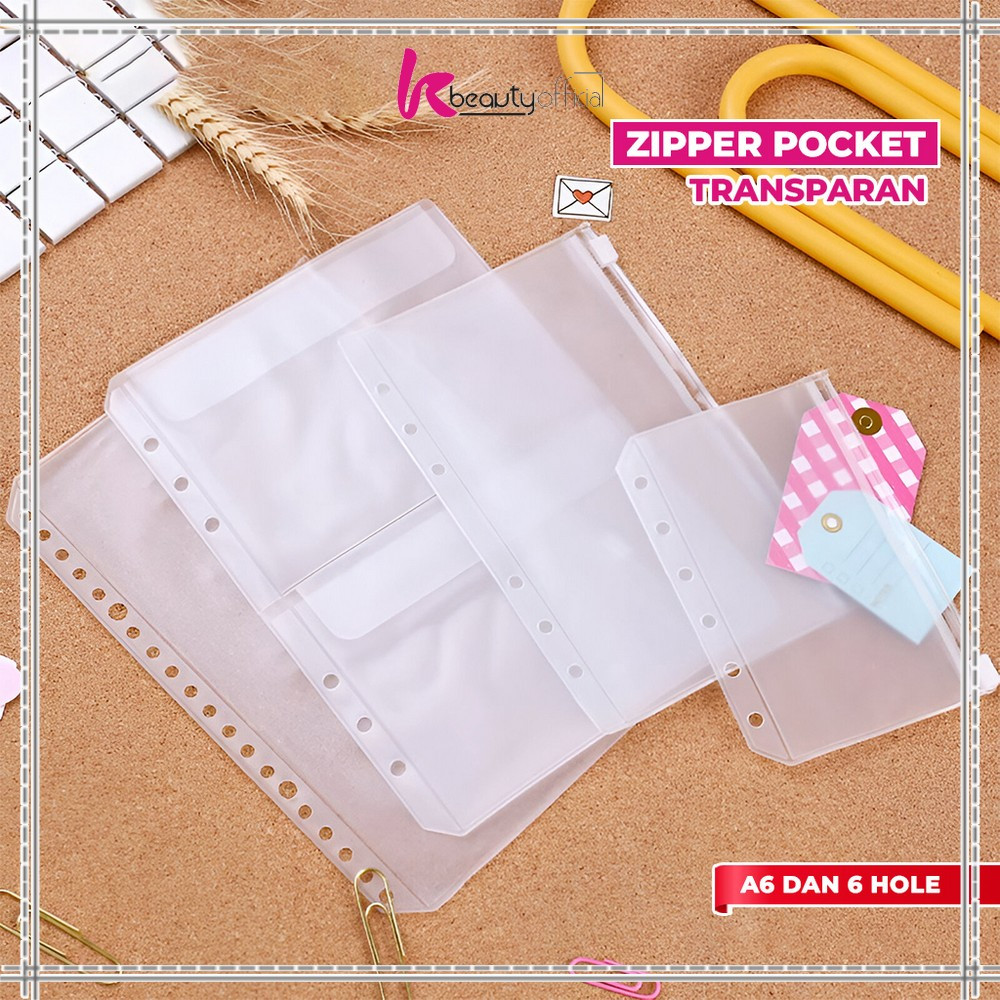 

KB-C1105 Zipper Pocket Binder A6 Transparan 6 Hole / Transparent Hand Book Bags Ziplock A6 Pouch Tempat Uang