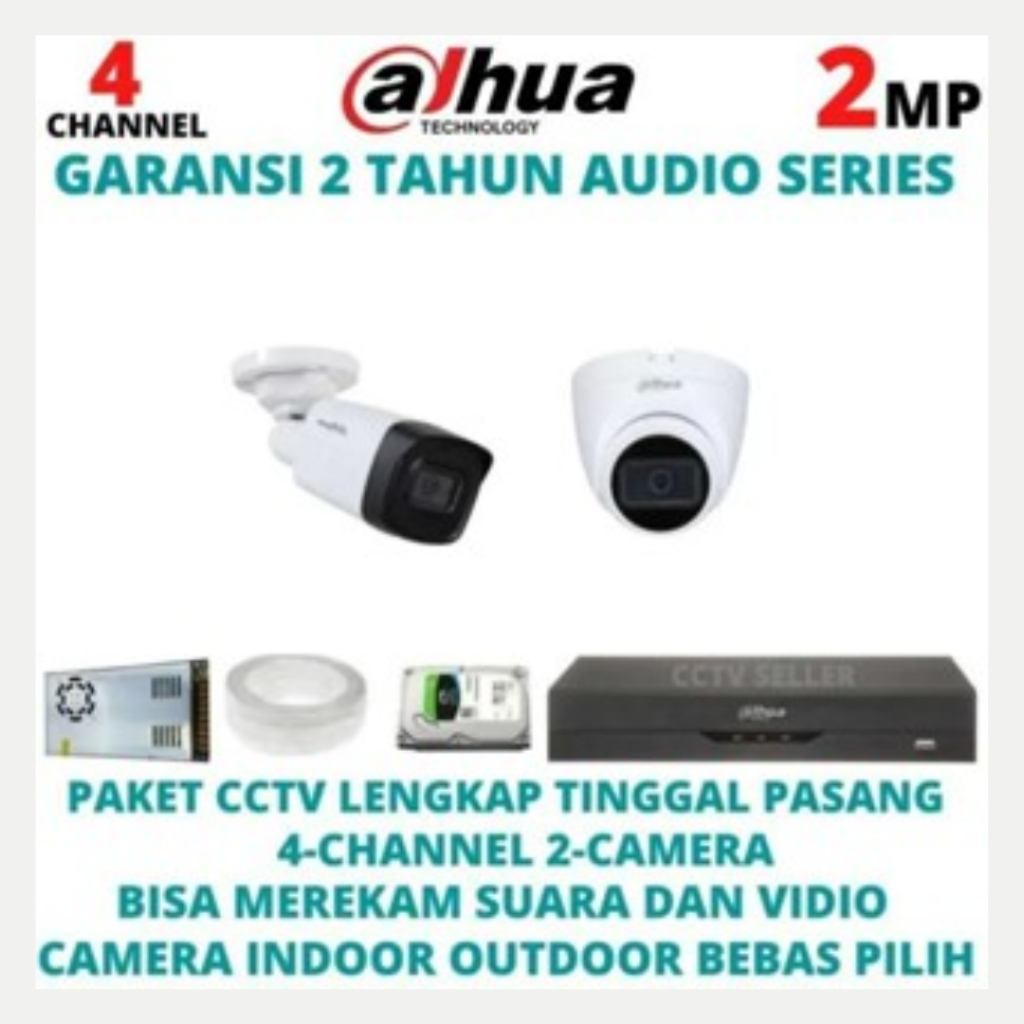 Paket Kamera CCTV 2 CHANNEL Audio 2 Kamera 2MP + DVR 4 CHANNEL 2MP 1080P - GFO