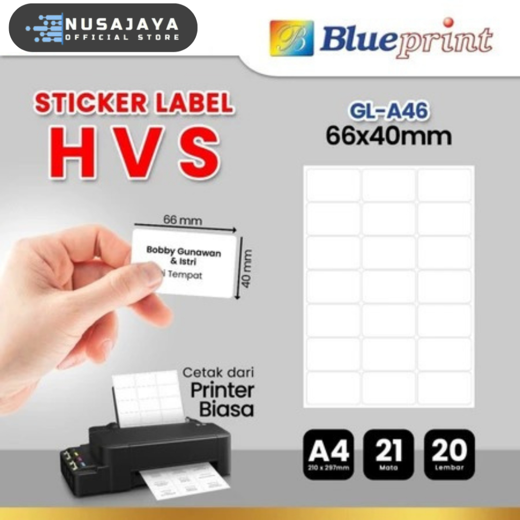 

Kertas Stiker Label HVS Doff A4 BLUEPRINT - 20 lembar