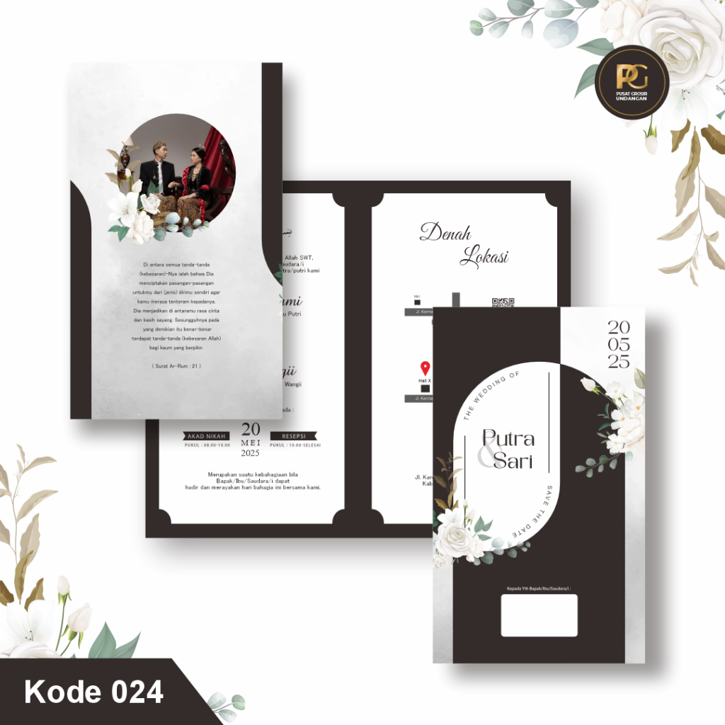 BLANKO UNDANGAN PERNIKAHAN LIPAT MOTIF B&W HITAM PUTIH ELEGAN MODERN KEKINIAN CUSTOM