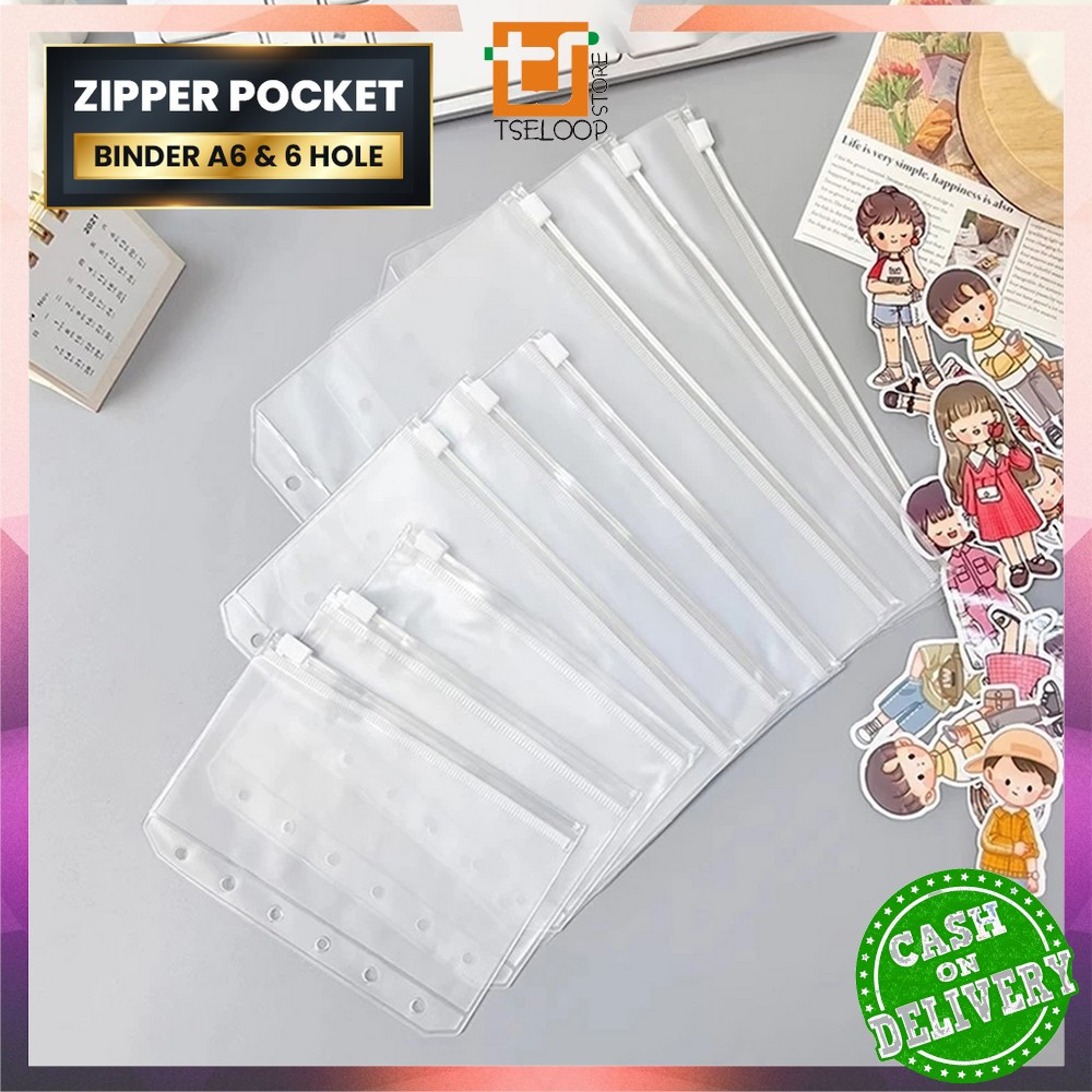 

OFM-C1105 Zipper Pocket Binder A6 Transparan 6 Hole / Transparent Hand Book Bags Ziplock A6 Pouch Tempat Uang