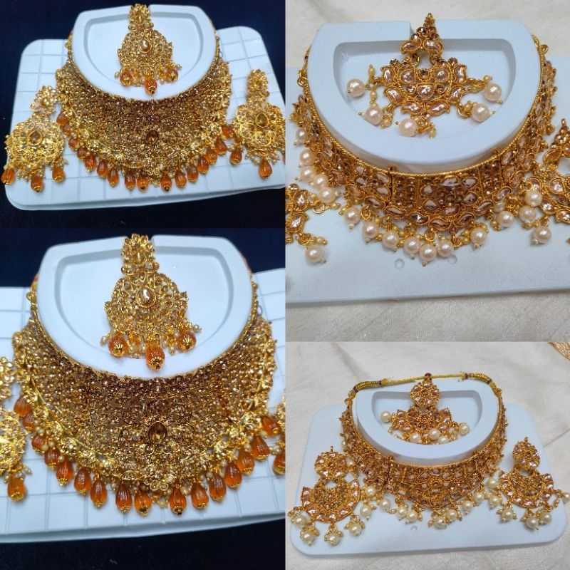 set aksesoris kalung India lengkap / set kalung choker/ bridal set /perhiasan kalung India / kalung 