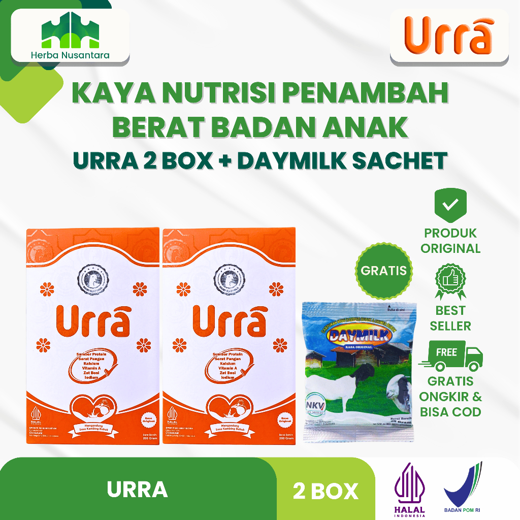 

URRA Susu Kambing Saneen Untuk Penambah Berat Badan & Tinggi Badan Anak - 2 Box (Free 1 Daymilk Sachet)