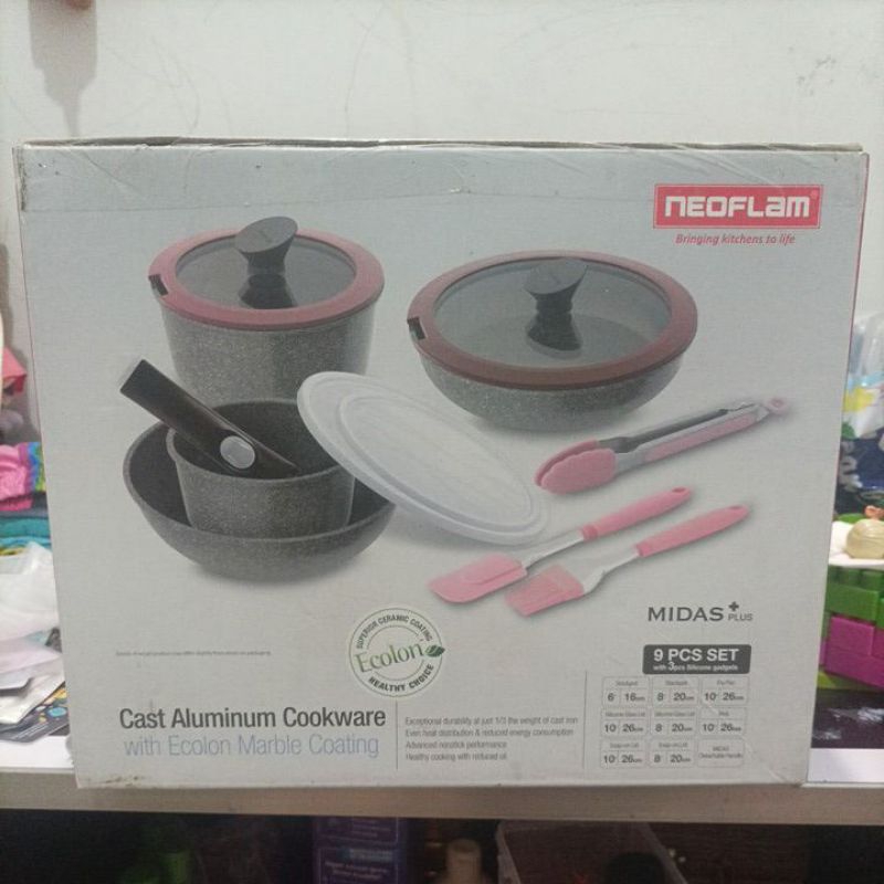 NEOFLAM MIDAS PLUS CAST ALUMINUM COOKWARE WITH ECOLON MARBLE COATING