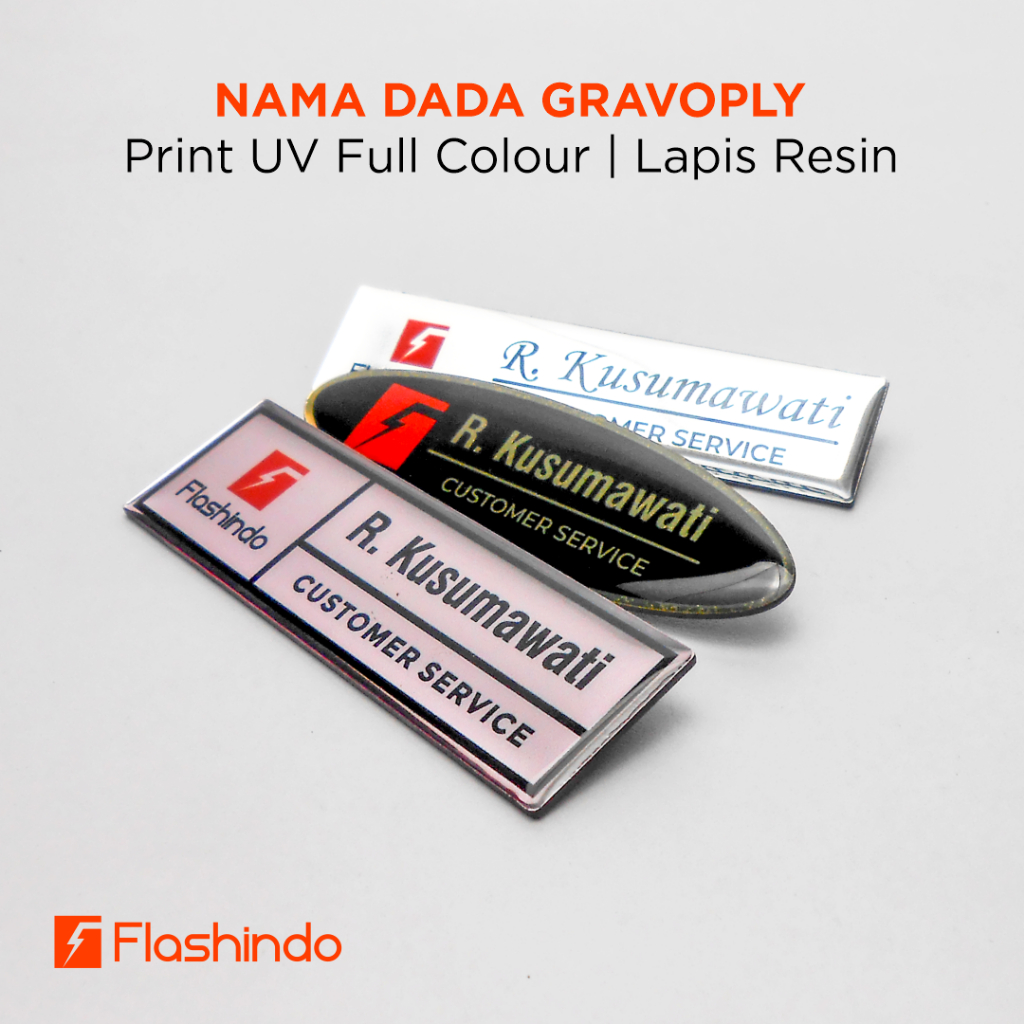 

Nametag / Nama Dada Akrilik Gravoply Print UV Resin Custom Peniti / Magnet | Full Colour