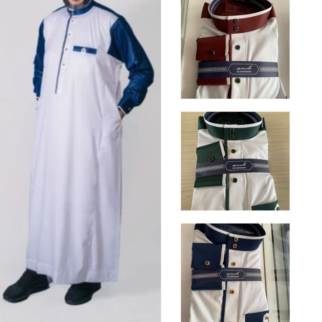 AL Haramain Jubah Premium Kombinasi Polyester (20) Manset / Gamis Pria Dewasa  | Maroon | Navy | Cok