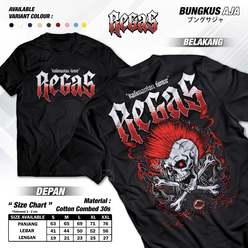 Kaos Regas Kalimantan Timur - Baju Distro Etnik Kaltim Pride - T-Shirt Remaja Ganas Dulur Lanang - B