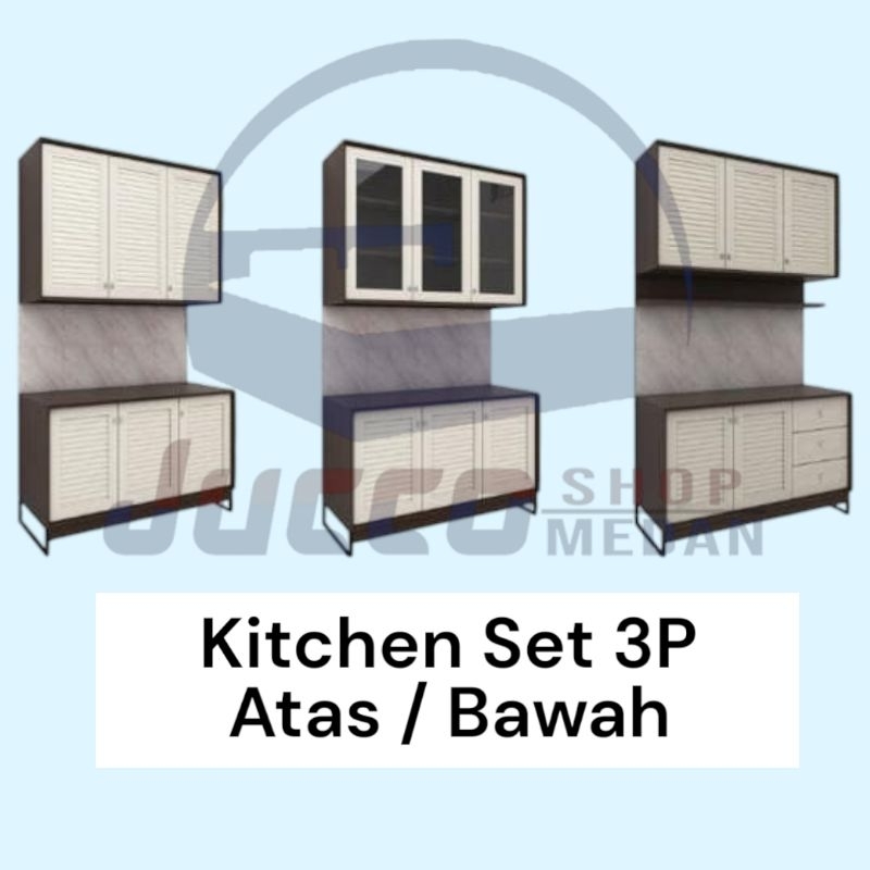 [ Jucco ] Lemari Gantung Bumbu/Gelas - Lemari Dapur Atas 3Pintu Minimalis - Kitchenset Atas 3 Pintu 