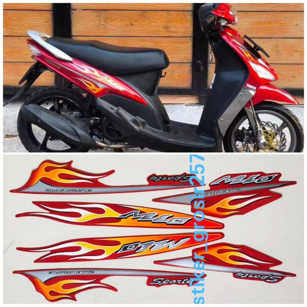 STIKER STRIPING LIS BODY YAMAHA MIO SPORTY API TAHUN 2006 2007 WARNA MERAH