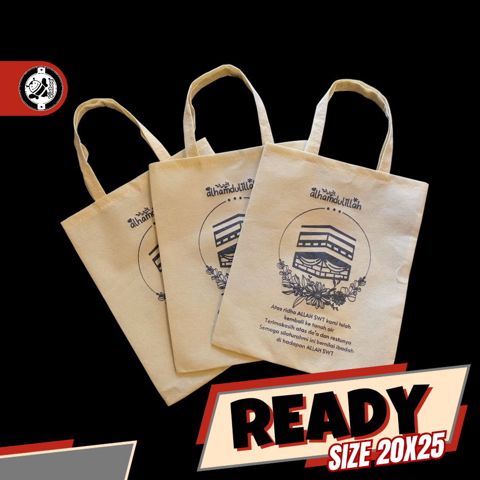 READY STOCK SIAP KIRIM TAS SPUNBOND SOUVENIR HAJI UMROH GOODIBAG JAJAN MUAT BANYAK AWET LARIS KEKINIAN F20X25 KABAH KREM