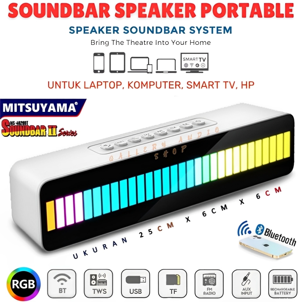 Speaker Aktif Bluetooth Mitsuyama Soundbar 2 LED RGB Speaker Smart Tv,Komputer,HP,Laptop,PC | Cod