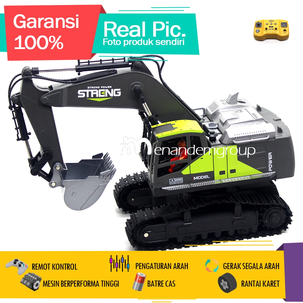 Mainan Mobil Remot Kontrol RC Beko Excavator Strong 16 Fungsi Remot Besi Metal LED